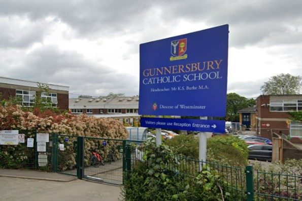 The entrance sign at Gunnersbury Catholic School