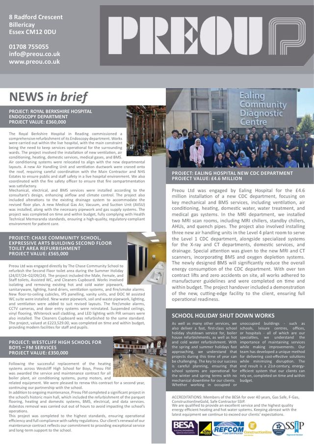 Front page of the Preou Newsletter, Spring 2025