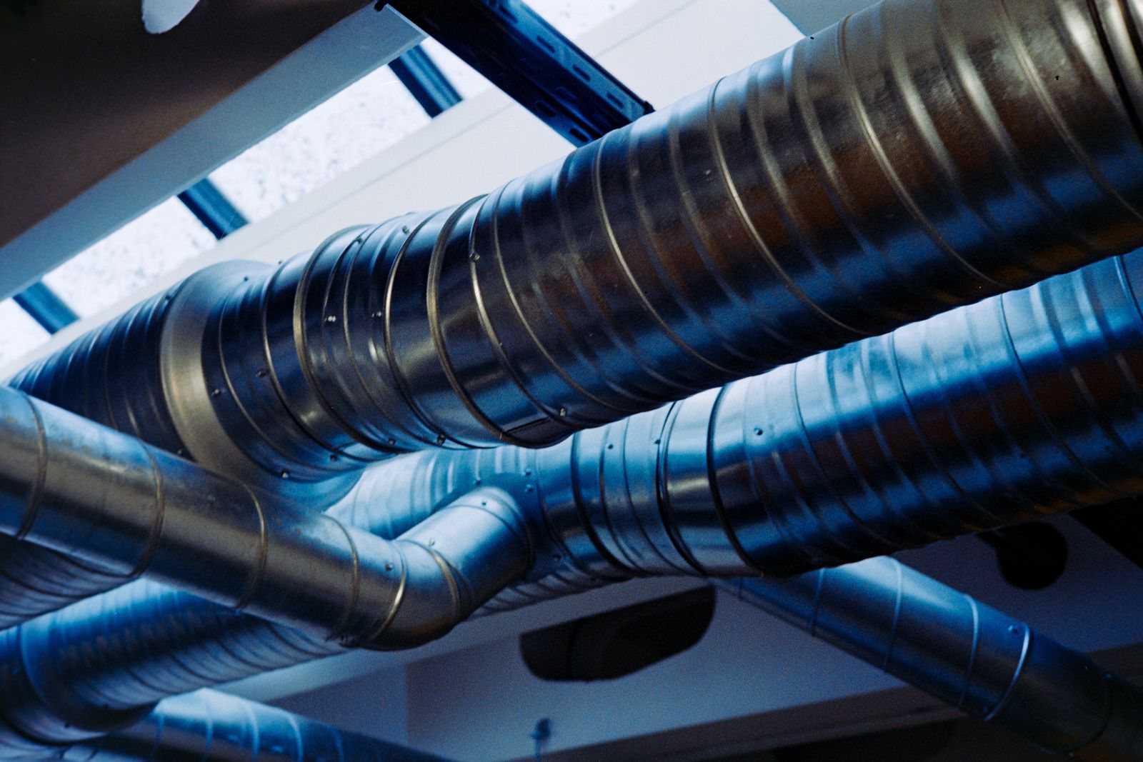 Spiral ventilation ductwork at high level